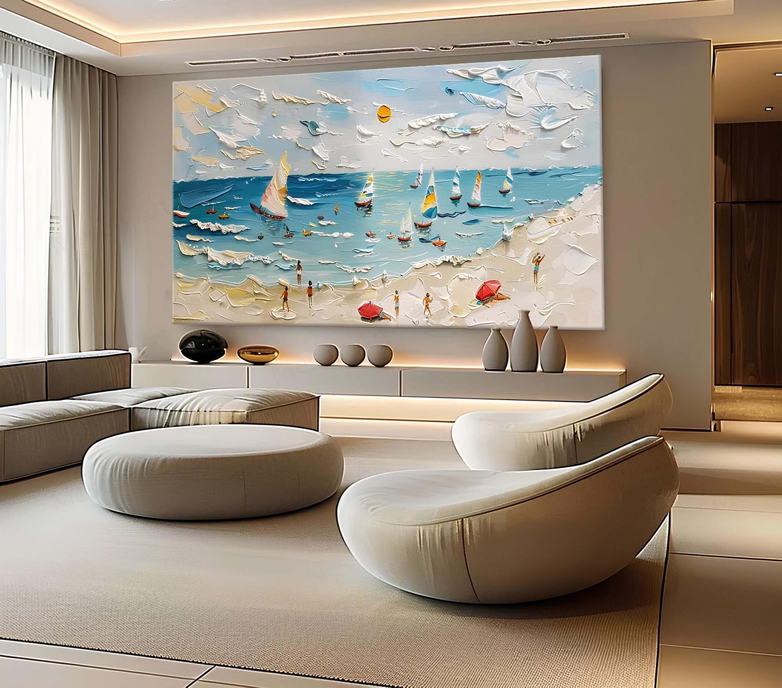 Wave Beach Abstract Paint Style - Printed Canvas