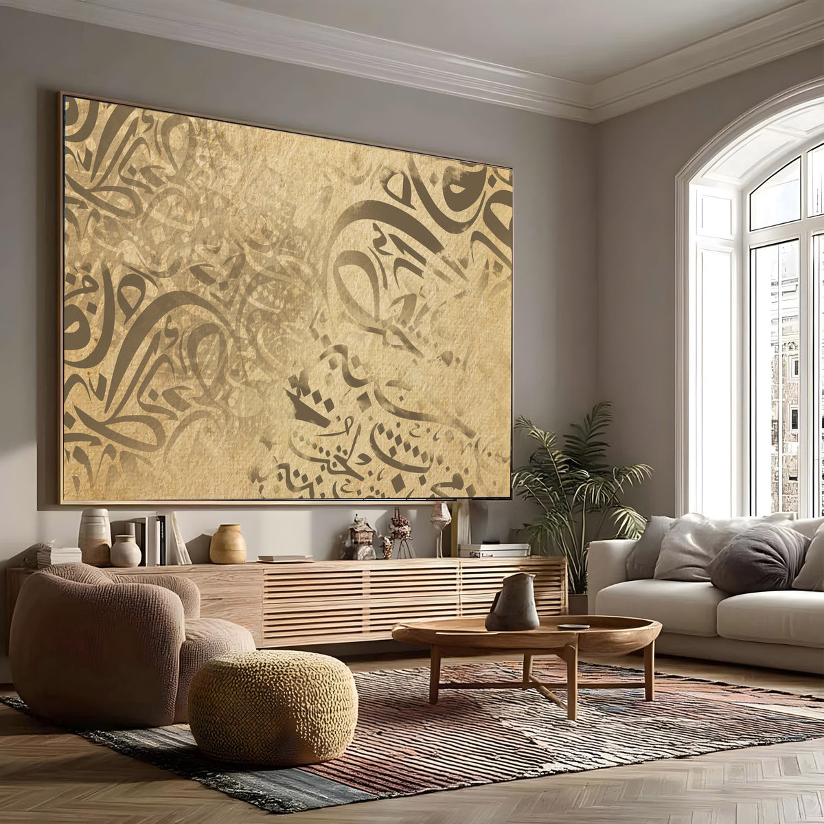 Beige Arabic Calligraphy - Printed Canvas