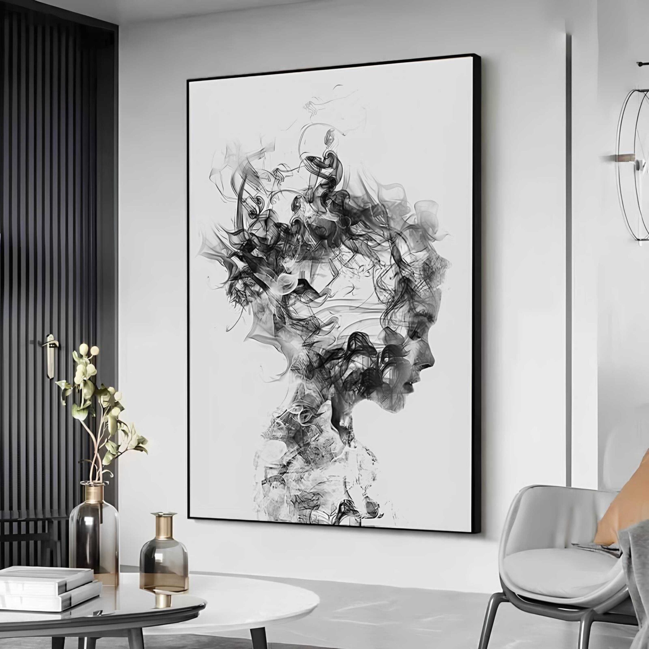 Black & White Girl Abstract -Printed Canvas