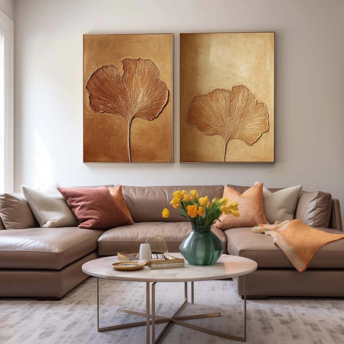 Flowers Geometric Art -Printed Canvas Set ( 2 Pieces)