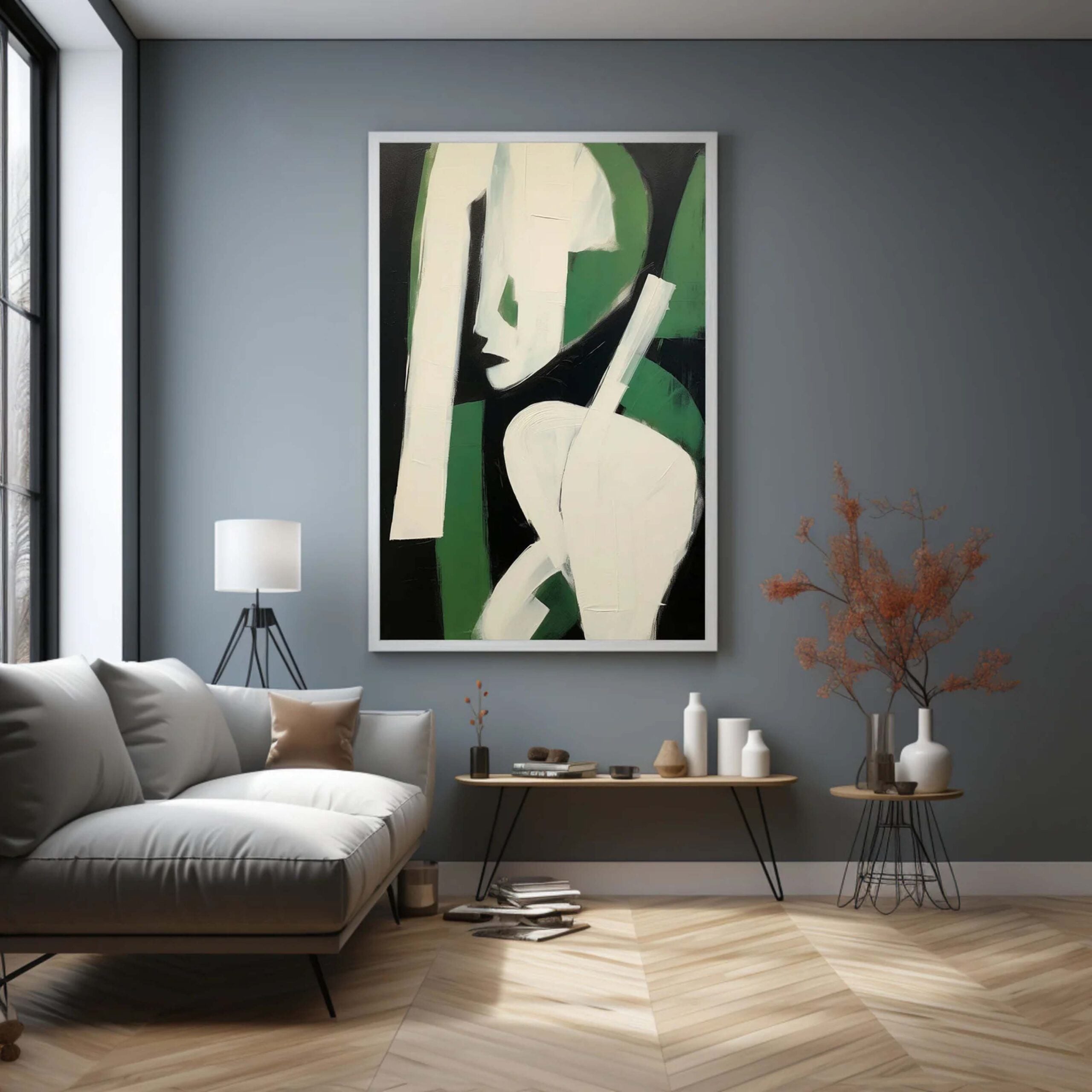 Green And White Minimalism Art - Printed Canvas