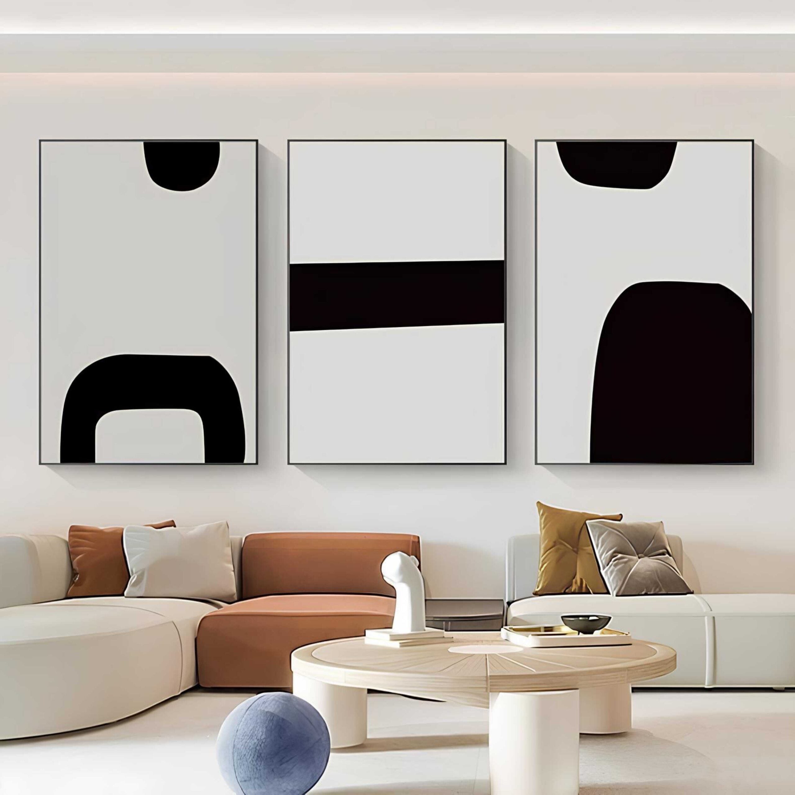 Bold Black White Minimalist-Printed Canvas Set ( 3 Pieces )