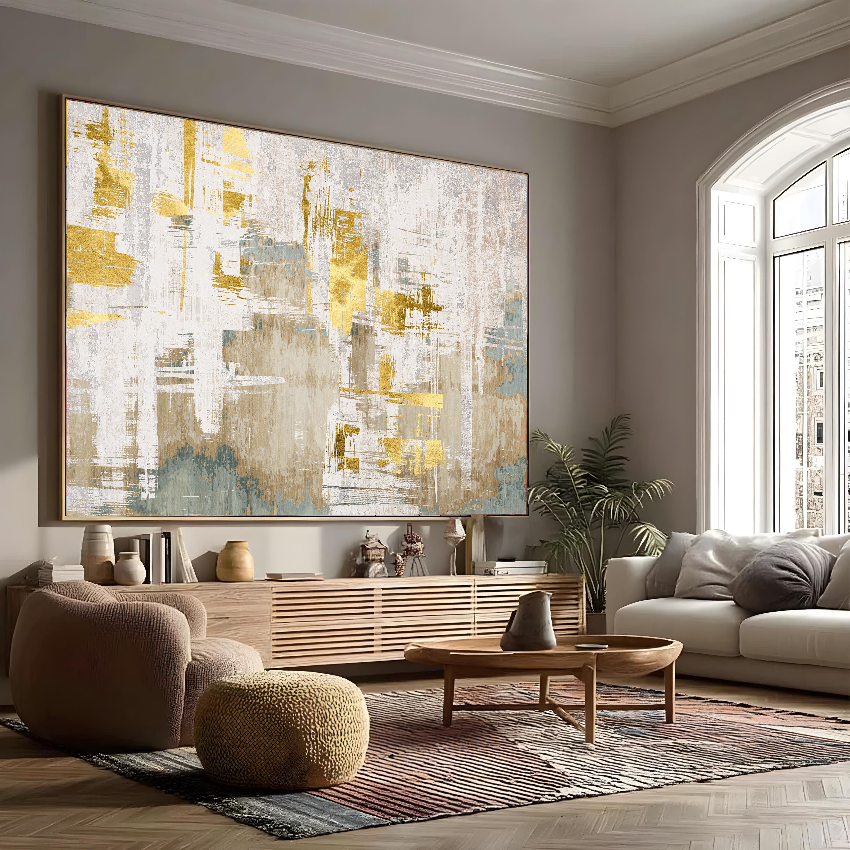 Geometry Abstract Golden - Printed Canvas