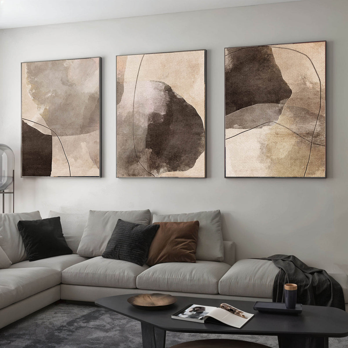 Abstract Brown Set -  Printed Canvas - 3 Pieces