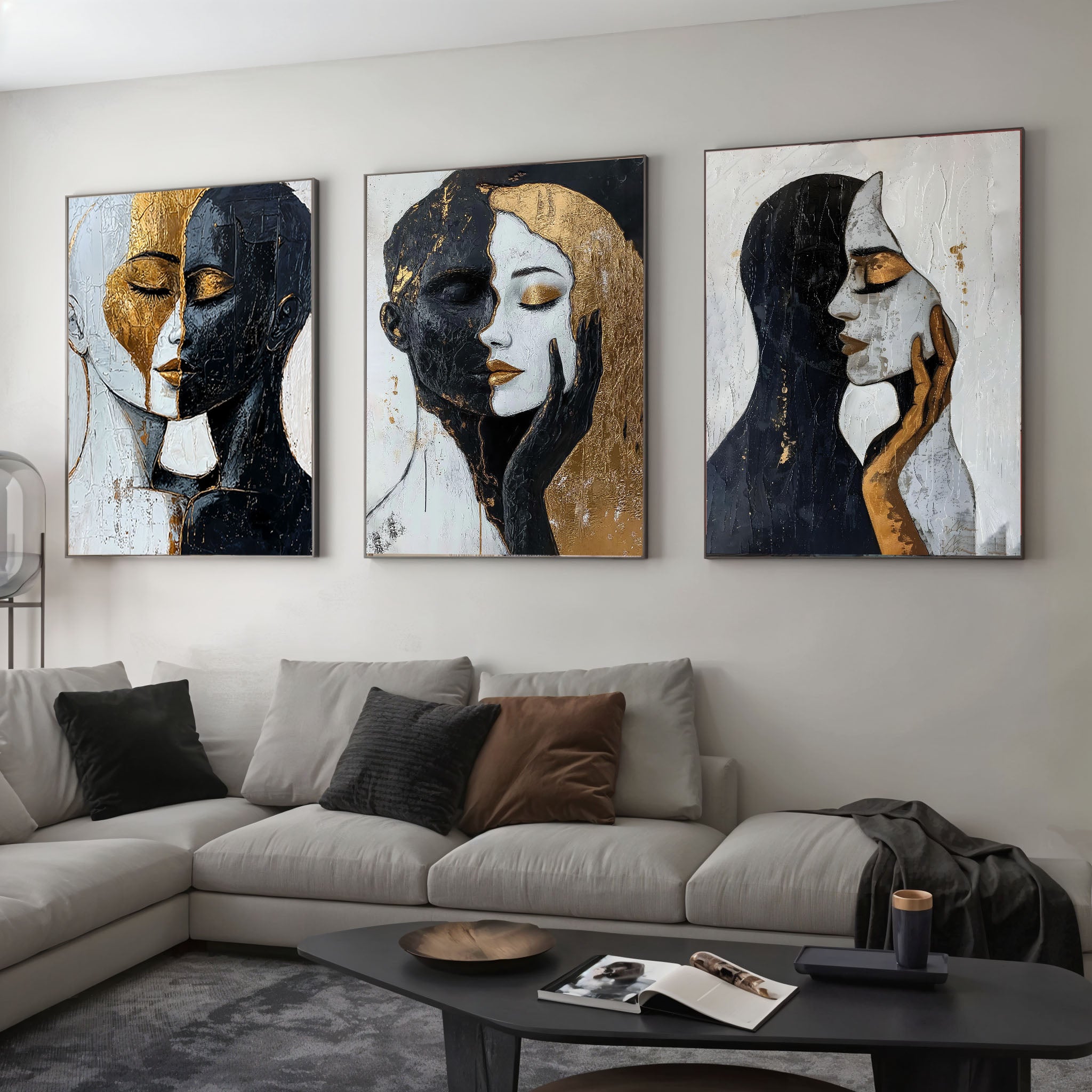 Abstract Faces Set - Printed Canvas - 3 Pieces
