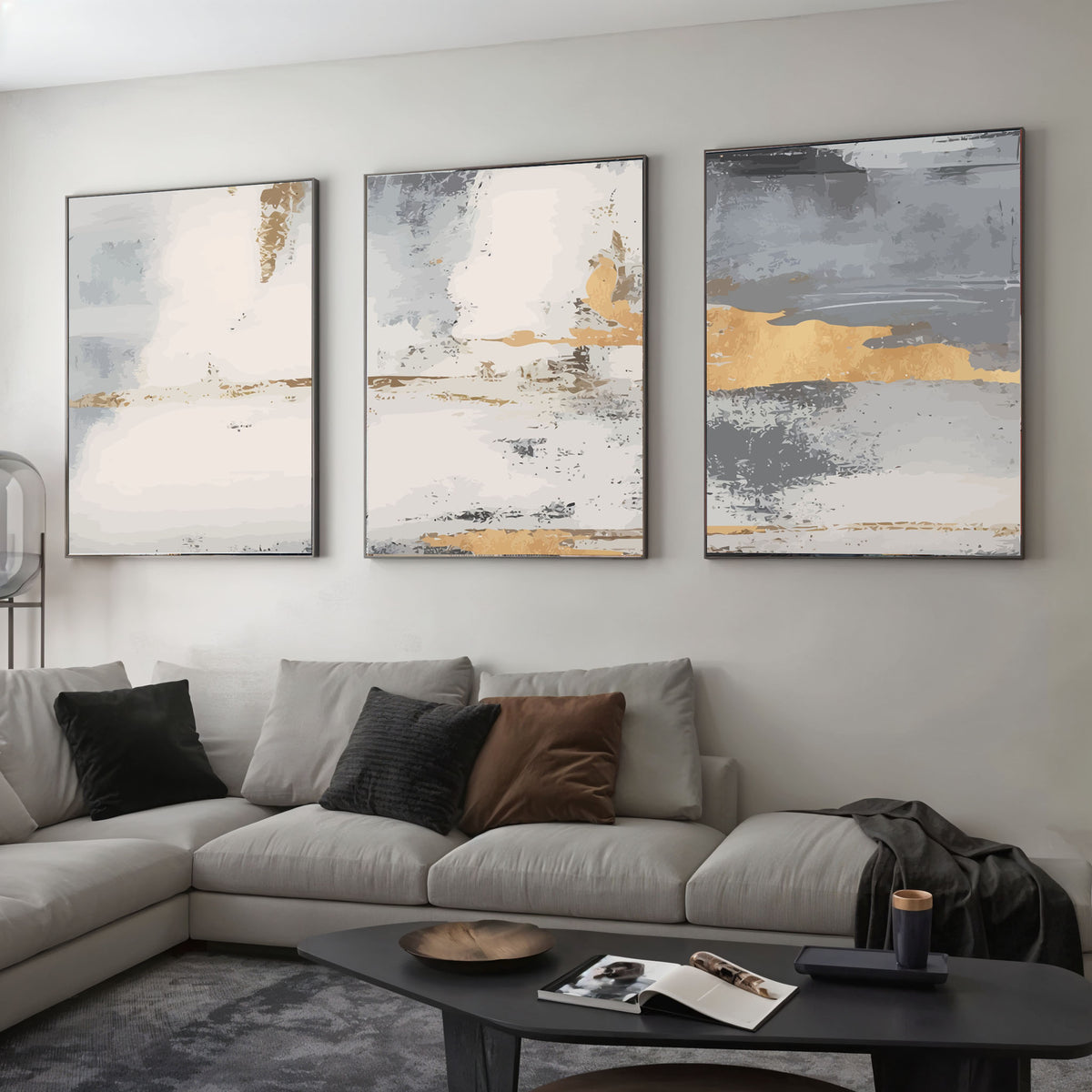 Abstract Gray Set - Printed Canvas - 3 Pieces