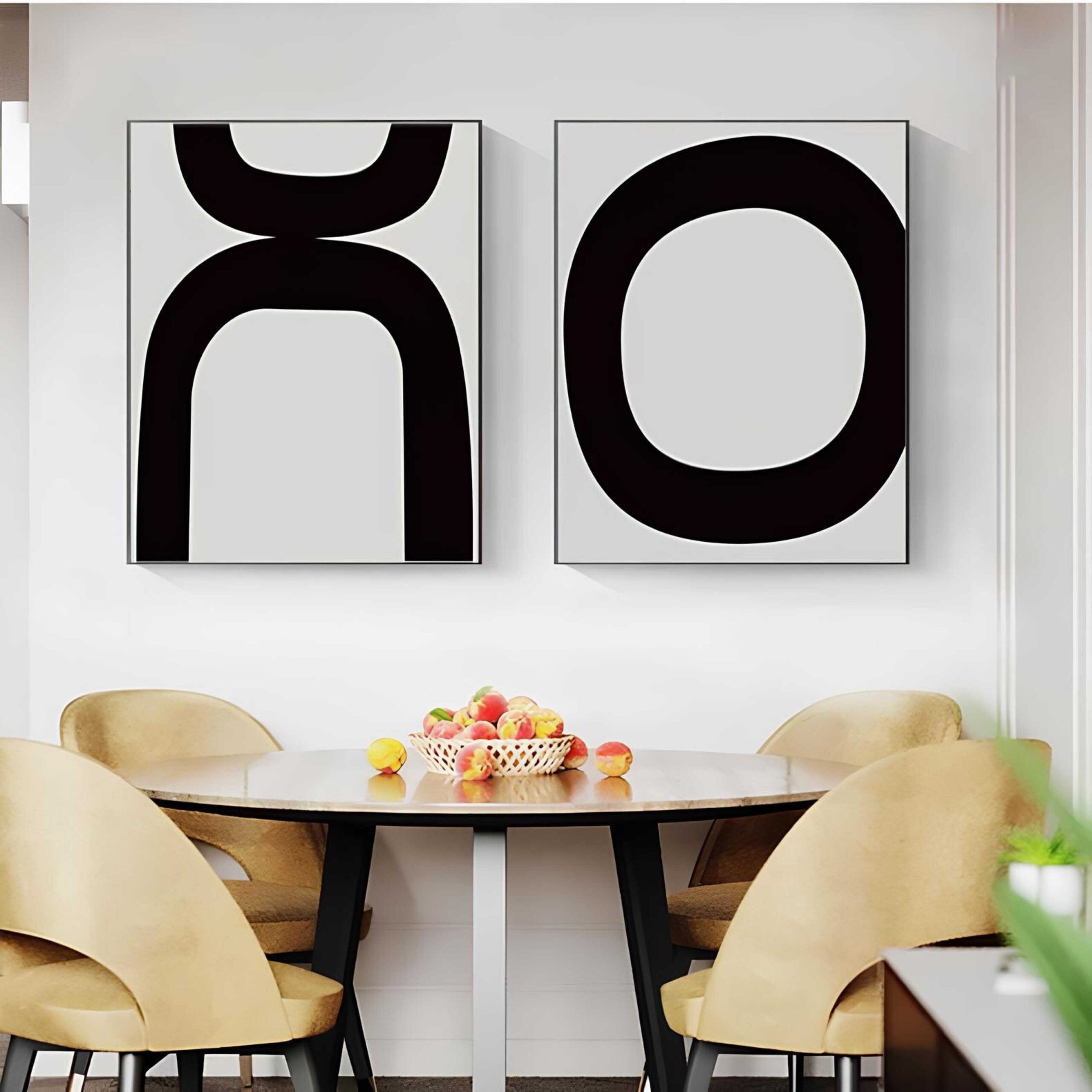 Bold Black White Minimalist-Printed canvas Set ( 2 Pieces )