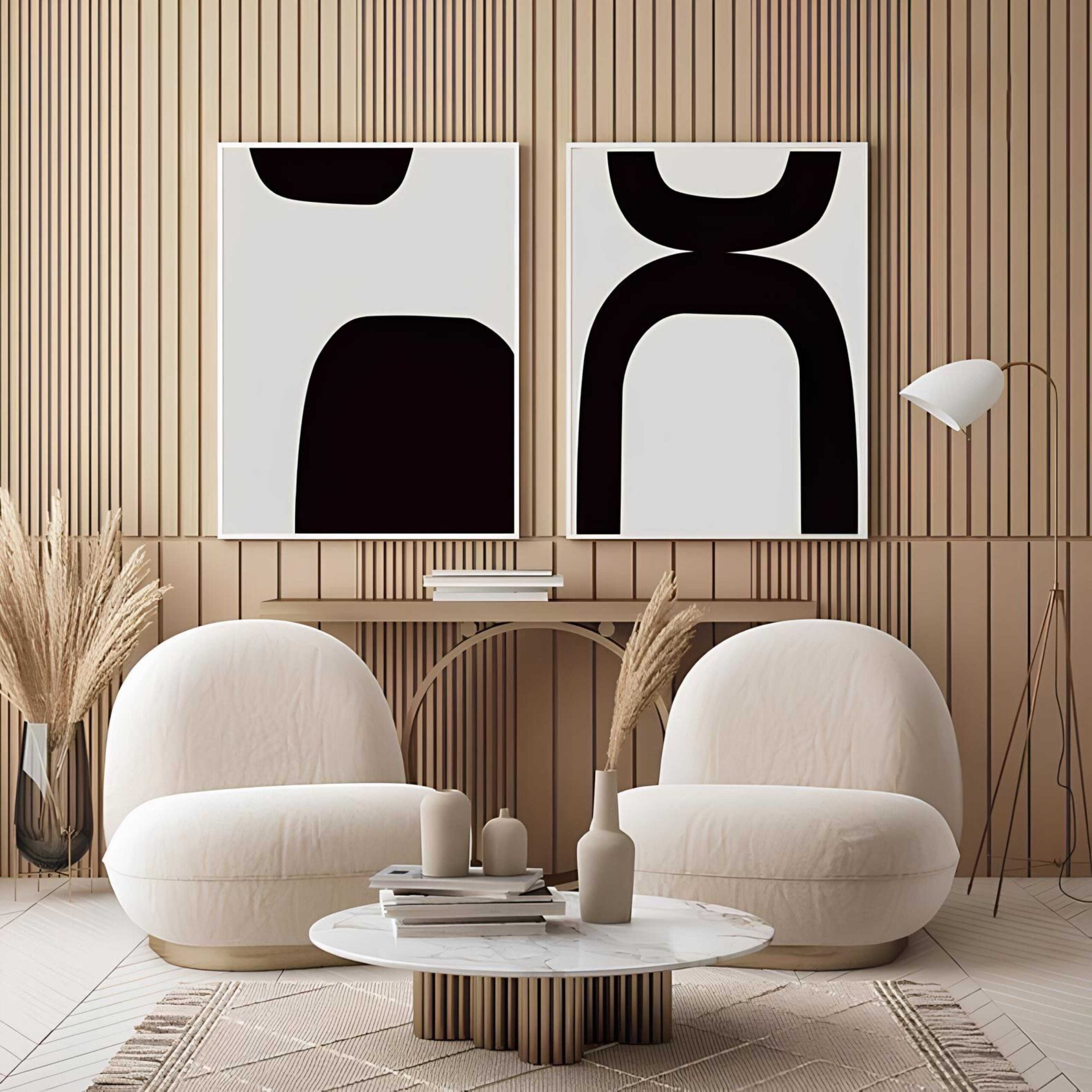 Bold Black White Minimalist - Printed Canvas Set ( 2 Pieces )