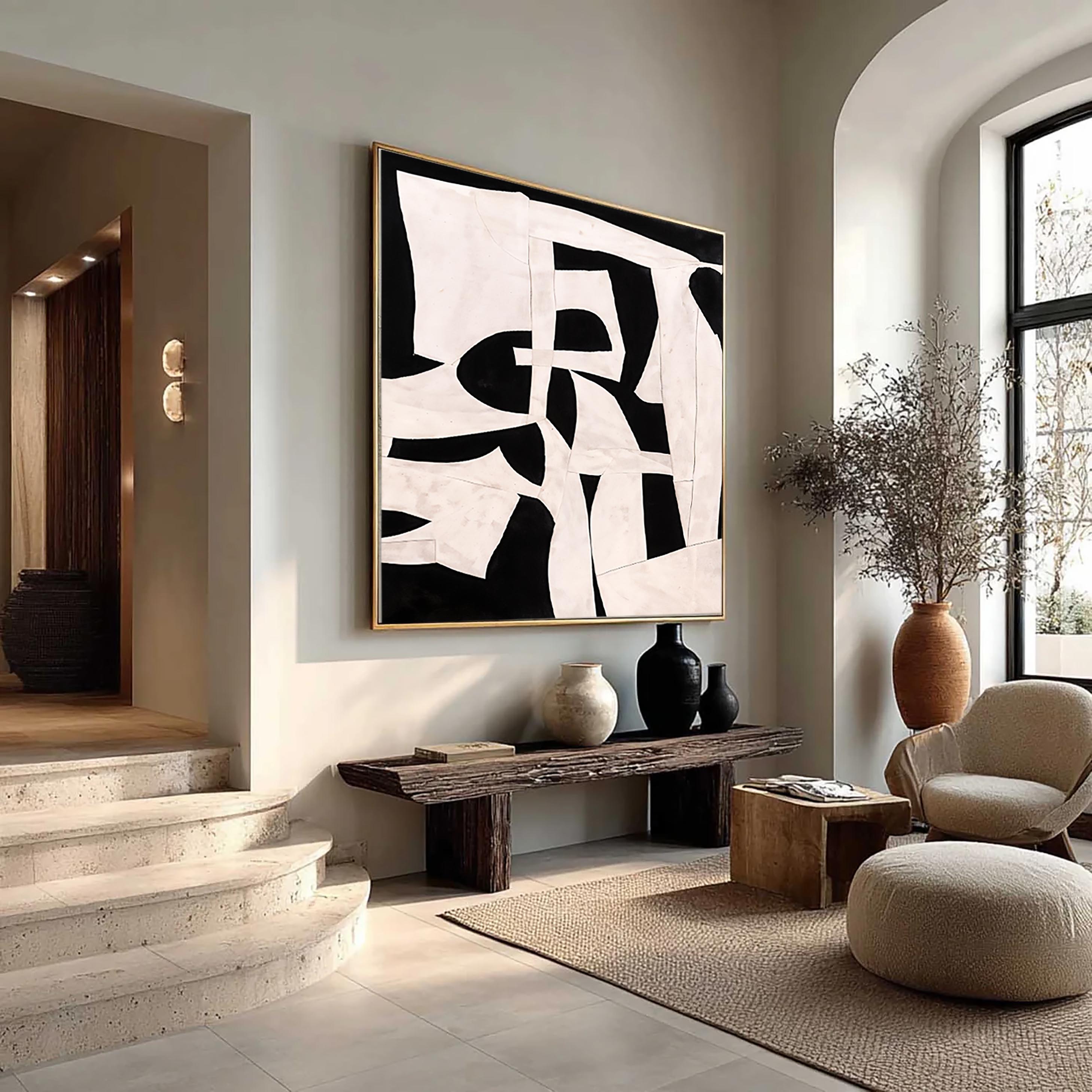 Beige Black - Abstract - Printed Canvas