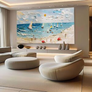 Wave Beach Abstract Paint Style - Printed Canvas